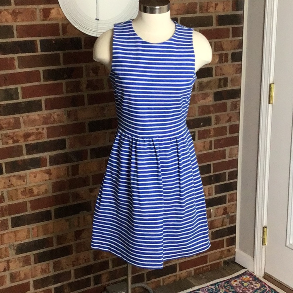 J.crew blue & white heavy cotton slub dress with pockets. Size small.